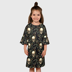 Платье клеш для девочки Череп, шишки и хвойные ветки, цвет: 3D-принт — фото 2