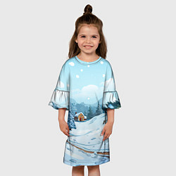 Платье клеш для девочки Новый год пейзаж, цвет: 3D-принт — фото 2