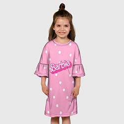 Платье клеш для девочки Барби - белый горошек на розовом, цвет: 3D-принт — фото 2