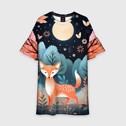 Платье клеш для девочки Лисичка в осеннем лесу фолк-арт, цвет: 3D-принт