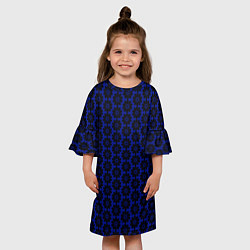 Платье клеш для девочки Чёрно-синий паттерн стилизованные цветы, цвет: 3D-принт — фото 2