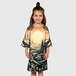 Платье клеш для девочки Зимний предновогодний пейзаж, цвет: 3D-принт — фото 2