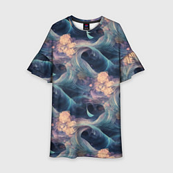 Платье клеш для девочки Волнообразная фрактальная абстракция, цвет: 3D-принт