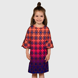 Платье клеш для девочки Паттерн стилизованные цветы оранж-фиолетовый, цвет: 3D-принт — фото 2