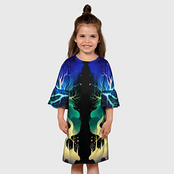 Платье клеш для девочки Звёздная ночь в сказочном лесу, цвет: 3D-принт — фото 2