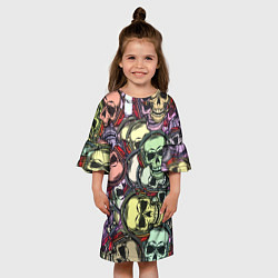 Платье клеш для девочки Череп в наушниках паттерн, цвет: 3D-принт — фото 2