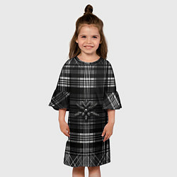 Платье клеш для девочки Черно-белая шотландская клетка, цвет: 3D-принт — фото 2