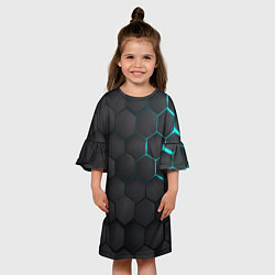 Платье клеш для девочки Чёрный фон соты, цвет: 3D-принт — фото 2