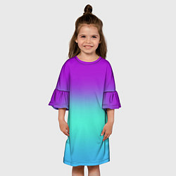 Платье клеш для девочки Фиолетовый бирюзовый голубой неоновый градиент, цвет: 3D-принт — фото 2