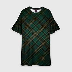 Платье клеш для девочки Тёмно-зелёная диагональная клетка в шотландском ст, цвет: 3D-принт