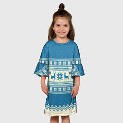 Платье клеш для девочки Sweater with deer on a blue background, цвет: 3D-принт — фото 2