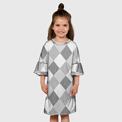 Платье клеш для девочки Серый плед геометрический узор с текстурой, цвет: 3D-принт — фото 2