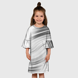 Платье клеш для девочки Бело-серый абстрактный узор дымчатый, цвет: 3D-принт — фото 2