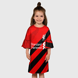 Платье клеш для девочки Ливерпуль - красные полосы, цвет: 3D-принт — фото 2