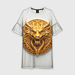 Платье клеш для девочки Нейросеть - золотой талисман дракона, цвет: 3D-принт