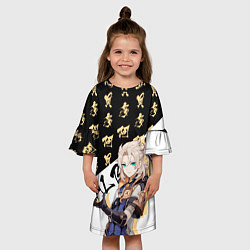 Платье клеш для девочки Альбедо иероглифы - Геншин Импакт, цвет: 3D-принт — фото 2