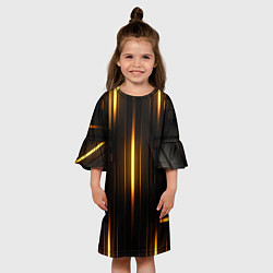 Платье клеш для девочки Неоновый узор черное золото стене, цвет: 3D-принт — фото 2