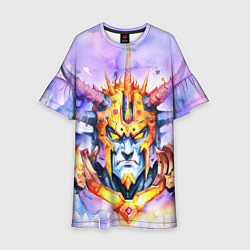 Платье клеш для девочки Оранжевый робот с рогами, цвет: 3D-принт