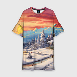 Платье клеш для девочки Северное сияние веселья, цвет: 3D-принт