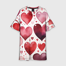 Платье клеш для девочки Паттерн акварельные сердечки, цвет: 3D-принт
