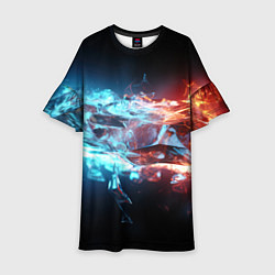 Платье клеш для девочки Лед и пламя абстракция, цвет: 3D-принт