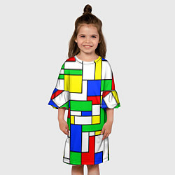 Платье клеш для девочки Геометрический жёлто-сине-красный, цвет: 3D-принт — фото 2