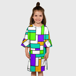 Платье клеш для девочки Геометрический зелёно-фиолетовый, цвет: 3D-принт — фото 2