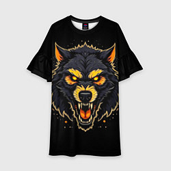 Платье клеш для девочки Волк чёрный хищник, цвет: 3D-принт