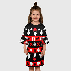 Платье клеш для девочки Новогодний патерн с оленями и сантой, цвет: 3D-принт — фото 2