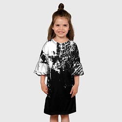Платье клеш для девочки Черно-белый гранж текстуры дерева, цвет: 3D-принт — фото 2