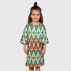 Платье клеш для девочки Орнамент икат - имитация аткласной ткани, цвет: 3D-принт — фото 2