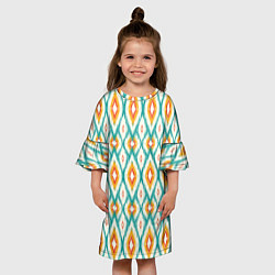 Платье клеш для девочки Геометрический узор икат - орнамент народов узбеки, цвет: 3D-принт — фото 2