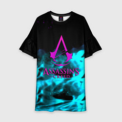 Платье клеш для девочки Assassins Creed flame neon, цвет: 3D-принт