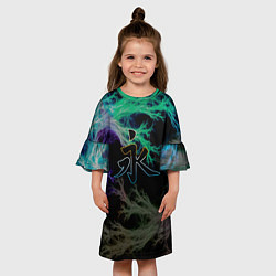 Платье клеш для девочки Неоновый иероглиф, цвет: 3D-принт — фото 2