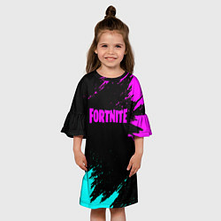 Платье клеш для девочки Fortnite краски неоновые стиль, цвет: 3D-принт — фото 2