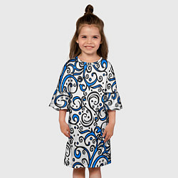 Платье клеш для девочки Синие кружевные узоры, цвет: 3D-принт — фото 2