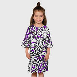 Платье клеш для девочки Фиолетовые кружевные узоры, цвет: 3D-принт — фото 2