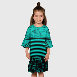 Платье клеш для девочки Темно бирюзовый полосатый узор, цвет: 3D-принт — фото 2