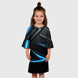 Платье клеш для девочки Черный и синий фон с абстракцией, цвет: 3D-принт — фото 2