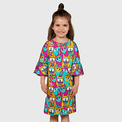 Платье клеш для девочки Разноцветные совы, цвет: 3D-принт — фото 2