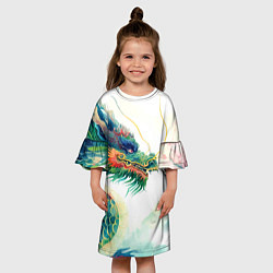 Платье клеш для девочки Japanese dragon - watercolor art, цвет: 3D-принт — фото 2