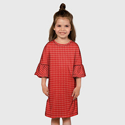 Платье клеш для девочки Мелкие снежинки паттерн красный, цвет: 3D-принт — фото 2