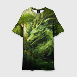 Платье клеш для девочки Зеленый травяной дракон, цвет: 3D-принт