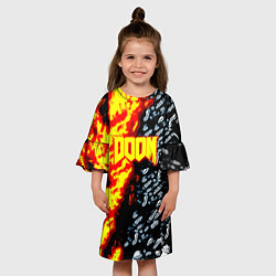 Платье клеш для девочки Doom огненное лого, цвет: 3D-принт — фото 2
