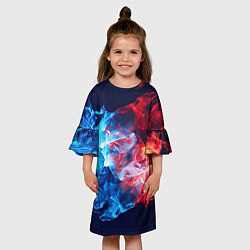 Платье клеш для девочки Синяя красная ледянная абстракция, цвет: 3D-принт — фото 2