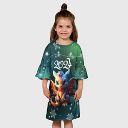 Платье клеш для девочки Дракоша - символ года, цвет: 3D-принт — фото 2