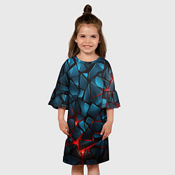 Платье клеш для девочки Синие плиты с красным разломом, цвет: 3D-принт — фото 2