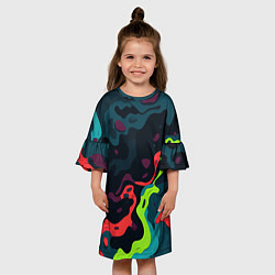 Платье клеш для девочки Яркий кислотный абстрактный камуфляж, цвет: 3D-принт — фото 2