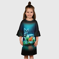 Платье клеш для девочки Прозрачный стеклянный кролик с овощами, цвет: 3D-принт — фото 2
