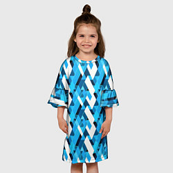 Платье клеш для девочки Синие и белые фигуры, цвет: 3D-принт — фото 2